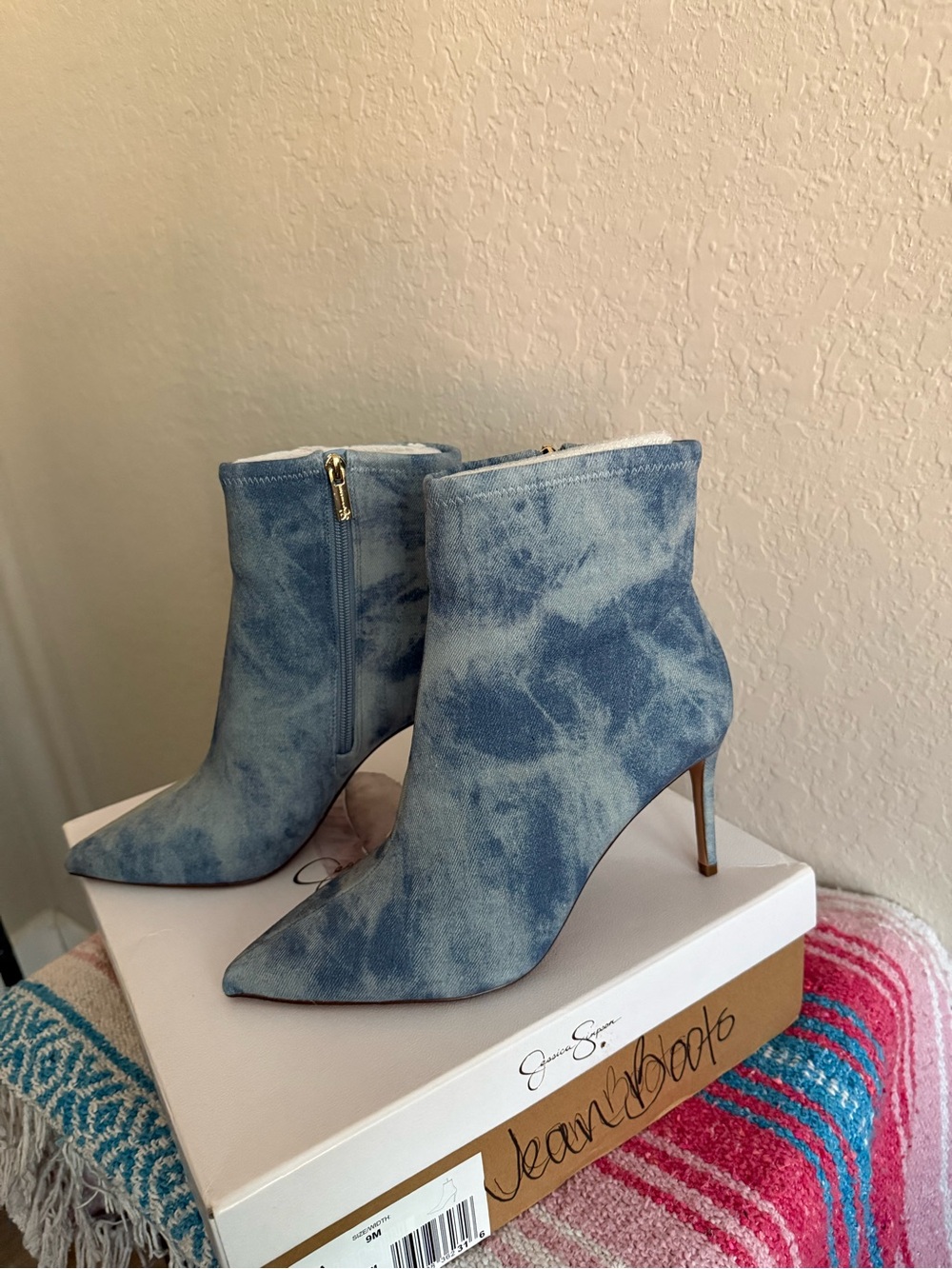 Jessica Simpson Semaja Denim Stiletto Ankle Booties Size 9 Rugged Blue NIB - Picture 11 of 12